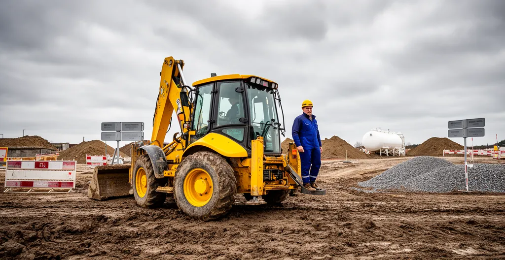 Pelle mécanique immobilisée sur chantier terrassement faute de carburant
